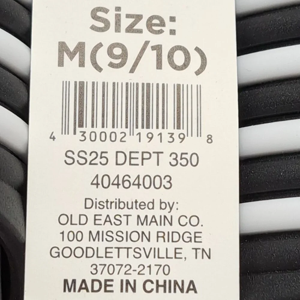 Mission Ridge Mens Slides Black White Ribbed Strap Sandals Shoes Size 9/10